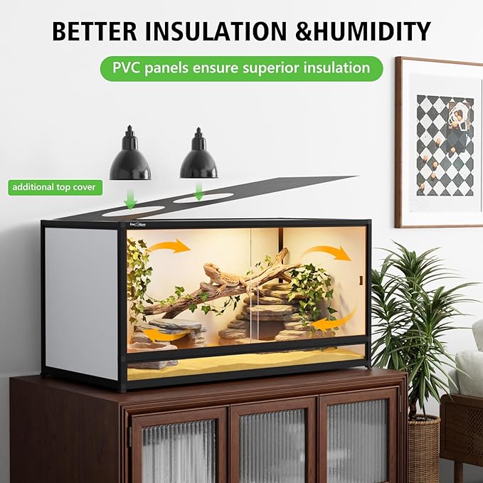 120 Gallon PVC Reptile Enclosure 48"x24"x24" – Large Reptile Tank with Front Sliding Glass Doors & Lock, for Bearded Dragon, Ball Python, Snake