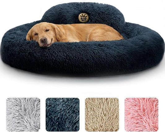 PetJett XL Dog Beds for Large Sized Dog - 45'' Extra Large Dog Bed, Washable Dog Bed - Anti-Slip Super Soft Round Donut Bed, Fluffy Faux Fur Anti-Anxiety Premium Comfort Pet Bed, Fits Dogs upto 120lbs