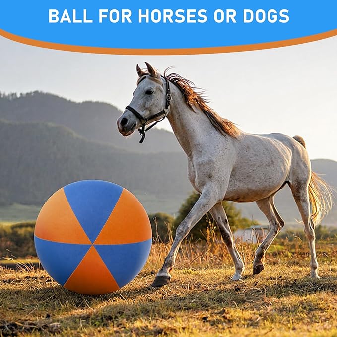 40 Inch Giant Herding Ball with Ball Cover Anti Burst Please Watch VCR for How to Inflation Horse Toys for Horses Entertainment Play, Pump Included(Cute, Blue, Orange)