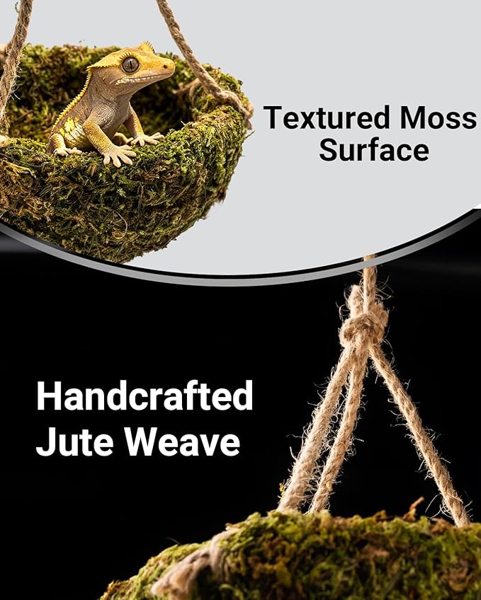 Handmade Crested Gecko Tank Decor – Hanging Shelter for Bearded Dragon Accessories, Reptile Hammock, Hermit Crab, Snake and Other Small Reptiles