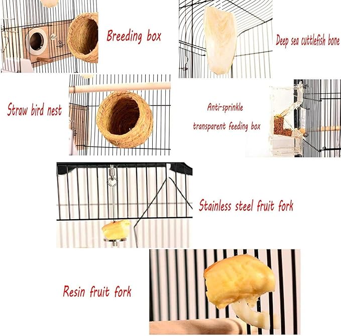 Large Black Metal Bird Cages Parrot House Finch Perch with Tray Complete Accessories Flower Shop Decoration,