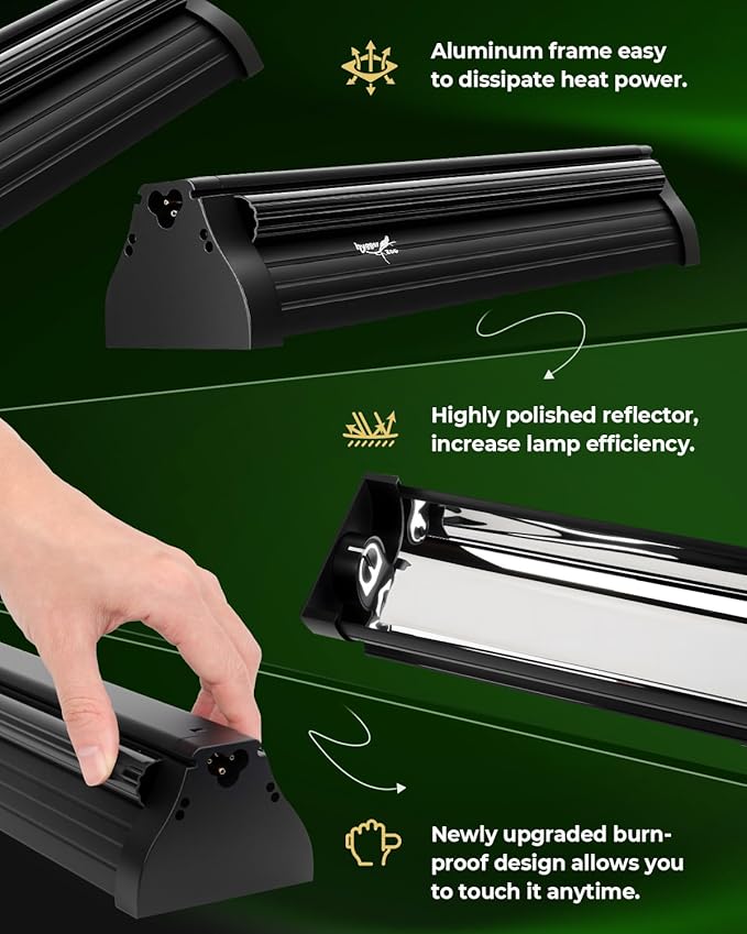 T5 UVB Reptile Light Fixture Upgrade Burn-proof HO UVB Bulb Lighting Combo Kit 10.0 UVB Light for Reptile Terrarium Fluorescent 39W Reptile Light Bar UVA UVB Desert Lamp for Bearded Dragon Turtle Tank