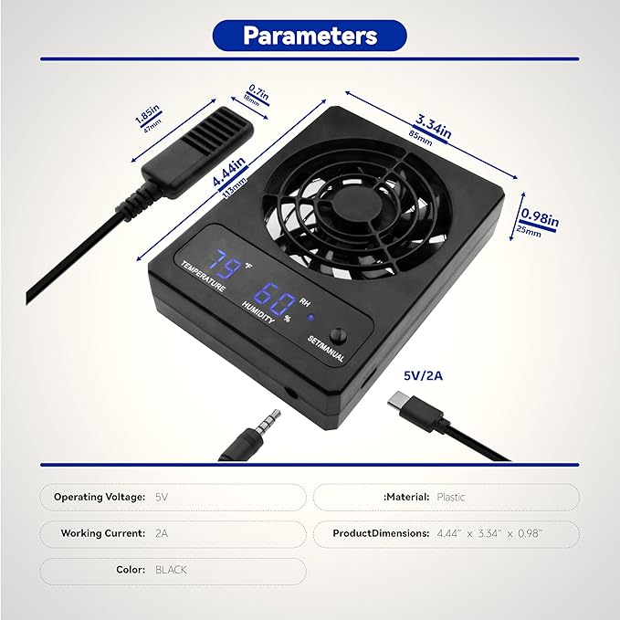 Dehumidifier for Rainforest Terrarium Vivarium,reptile tank fan,Ventilation Fan For Reptile Enclosure,Improving Air Circulation For Amphibians, Reptiles and Lizard、Bearded Dragon、Tortoise、Snake