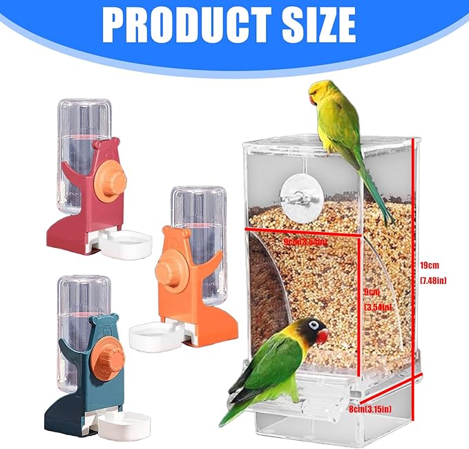 Clear View Bird Feeder and Water Dispenser Set with Detachable Trays for Finches, Parrots ABS Construction 2PC Large Capacity Treat Dispenser