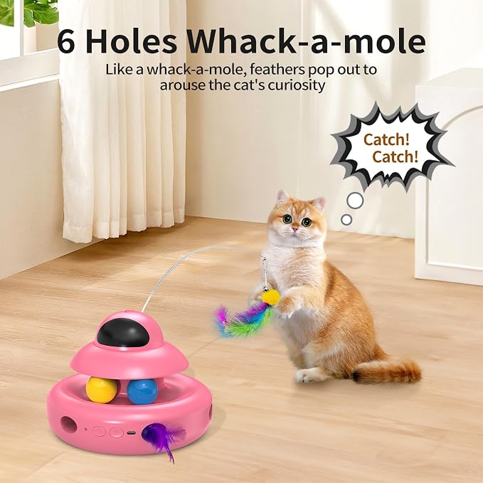MOHAYA Automatic Cat Toys,4-in-1 InteractiveCat Toys for Bored Indoor Adult Cats, Electric Flying Butterfly,Rechargeable Moving Ambush Feather,Pink Kitter Toy Track Balls - Image 4