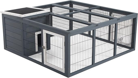 PawHut Rabbit Hutch Bunny Cage with Openable Main House, Indoor Outdoor Waterproof Rabbit House, Guinea Pig Cage for Rabbits, Chickens, Ducks, Small Animals with Three Ventilation Doors, Gray