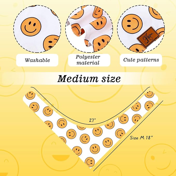 JarThenaAMCS 2Pcs One Happy Dude Dog Bandana Boho Smile Face Checkerboard Print Fabric Pet Scarf Medium Sizes Adjustable Pet Neckerchief Bibs for Cat Dog Birthday Costume Accessories