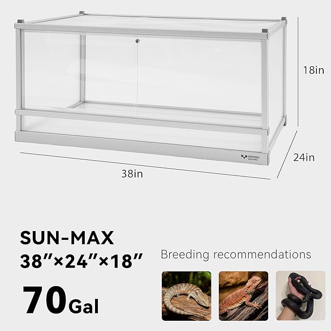 70 Gallon Reptile Tank, Reptile Enclosure for Easy Maintenance, Top Screen Ventilation & Glass Sliding Door 38''x24''x18''