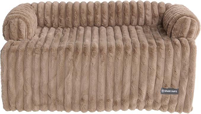 Spark Paws Luxury Dog Couch Cover Bed, Calming Pet Furniture Protector for Large & Small Dogs, Washable Bolster Dog Bed for Couch, Sofa & Bed - Brown, 2XL