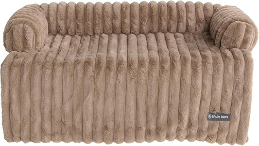 Spark Paws Luxury Dog Couch Cover Bed, Calming Pet Furniture Protector for Large & Small Dogs, Washable Bolster Dog Bed for Couch, Sofa & Bed - Brown, Large