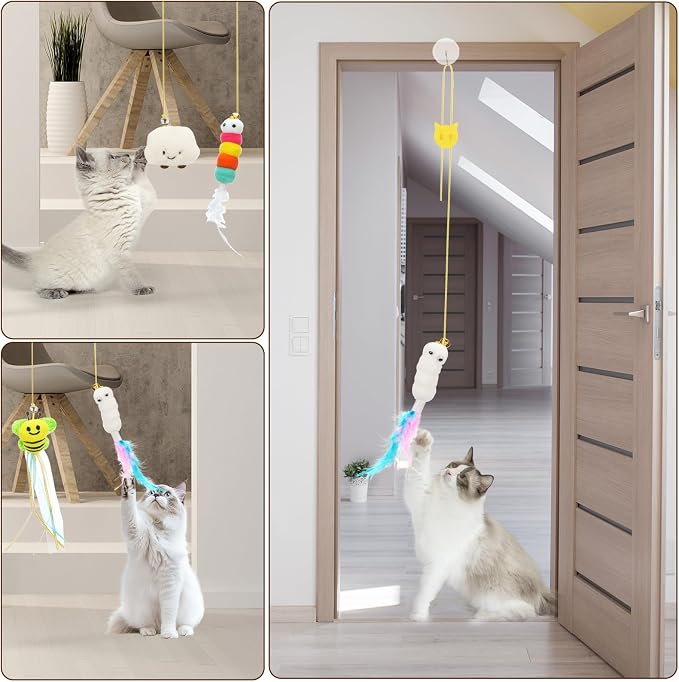 JIARON 6 PCS Interactive Cat Feather Toys, Indoor Hanging Retractable Cat Toy, Self Play Toys Make Fun Excecise - Image 3