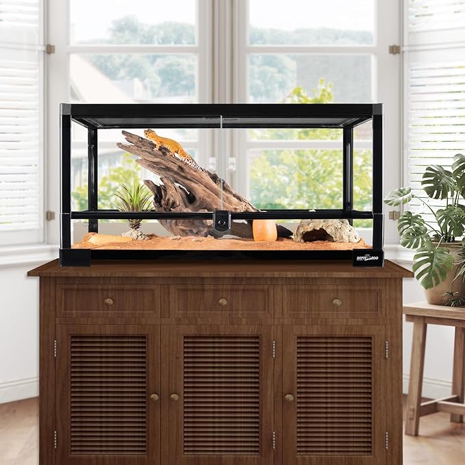 REPTIZOO Reptile Terrarium 24" X 12" X 12", 15 Gallon Glass Reptile Tank with Double Hinge Door Top Screen Ventilation, Easy Assembly Front Opening Terrarium Habitat