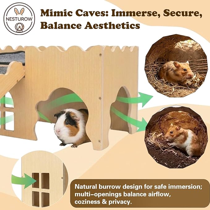Guinea Pig Hideout Cave House - Natural Rock-Style Small Animal Hideaway for Guinea Pigs & Rabbits, Extra Large Indoor Habitat with Waterproof Liner Included, Chew Proof（Classic Style）