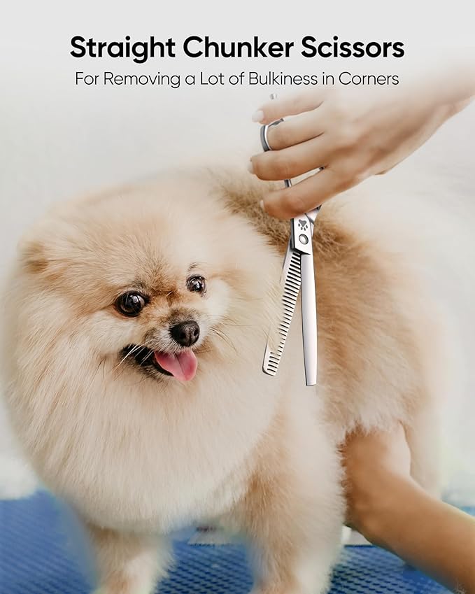 ULG Professional Dog Grooming Scissors 7.0” Straight Chunker Shear 65%-75% Thinning Rate 440C Japanese Stainless Steel Tension Adjustable Right Handed Pet Grooming Shears