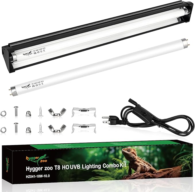 T8 UVB Reptile Light Fixture Upgrade Burn-proof HO UVB Bulb Lighting Combo Kit 10.0 UVB Light for Reptile Terrarium Fluorescent 18W Reptile Light Bar UVA UVB Desert Lamp for Bearded Dragon Turtle Tank