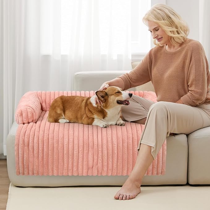 Wn's Day Luxurious Dog Couch Bed, Washable Calming Dog Couch Cover, Removable Couch Protector for Dogs, Waterproof Sofa Bed, Pet Bed Mats for Couch, Pet Couch Covers for Sofa(Pink, L)