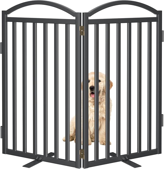 Malier Metal Freestanding Dog Gates with Door, 36'' Height Outdoor Indoor Dog Fences, Extra Wide Foldable Puppy Gate for Stairs (Black, 【2 Panels】 40''W × 36''H)