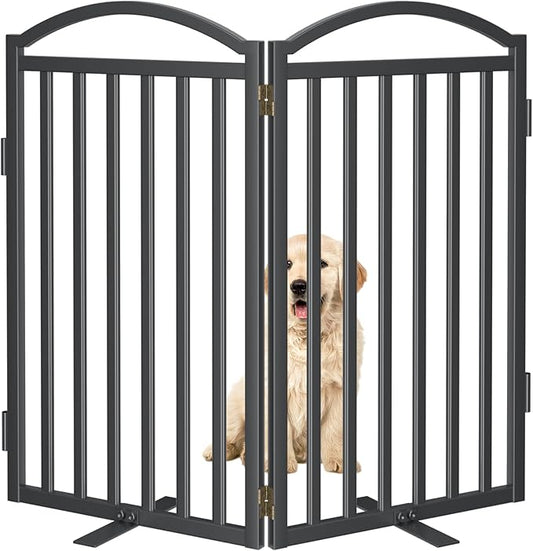 Malier Metal Freestanding Dog Gates with Door, 36'' Height Outdoor Indoor Dog Fences, Extra Wide Foldable Puppy Gate for Stairs (Black, 【2 Panels】 40''W × 36''H)