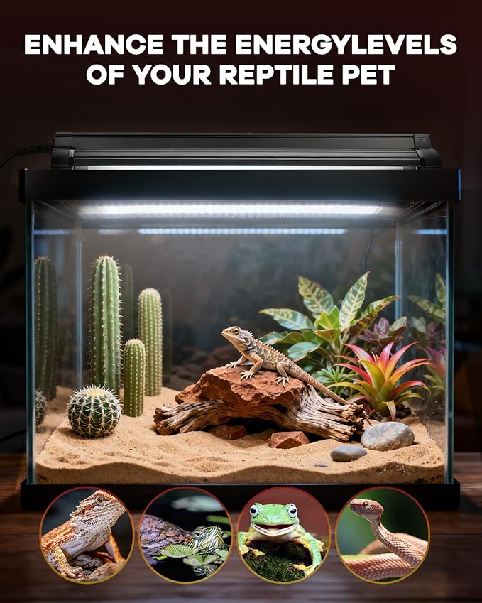 UVB Light for Reptile 24W, T5 UVB Reptile Light Fixture HO Combo Kit with Test Sensor Cards, 22" High Output Reptiles Light Bar UVA UVB Desert Lamp for Turtle Lizard Bearded Dragon Tank