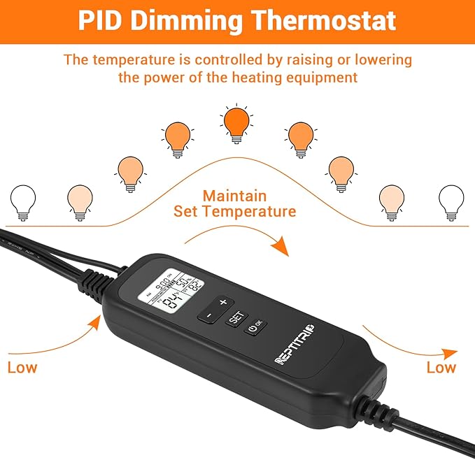 5.5-Inch Reptile Heat Lamp Fixture with PID Thermostat & 100W Ceramic Heat Emitter (Non-Light Emitting), Independent Day & Night Temperatures, Lampshade MAX 100W