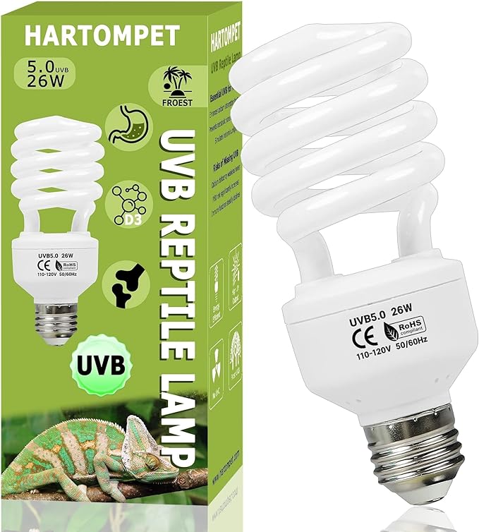 HARTOMPET 5.0 UVB Reptile Light 26W, Compact Tropical & Sub-Tropical Coil UVB Bulb, Fluorescent Bulb for Amphibians, Chameleons, Iguanas & Turtles