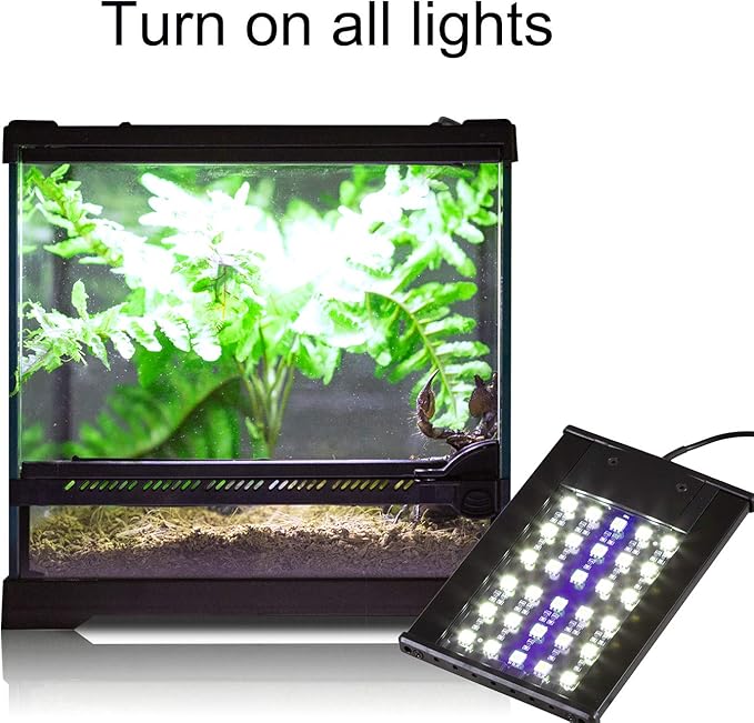 REPTI ZOO Terrarium Light - Day and Night Mode Reptile LED Light Hood with White and Blue Light for Different Pet Habits