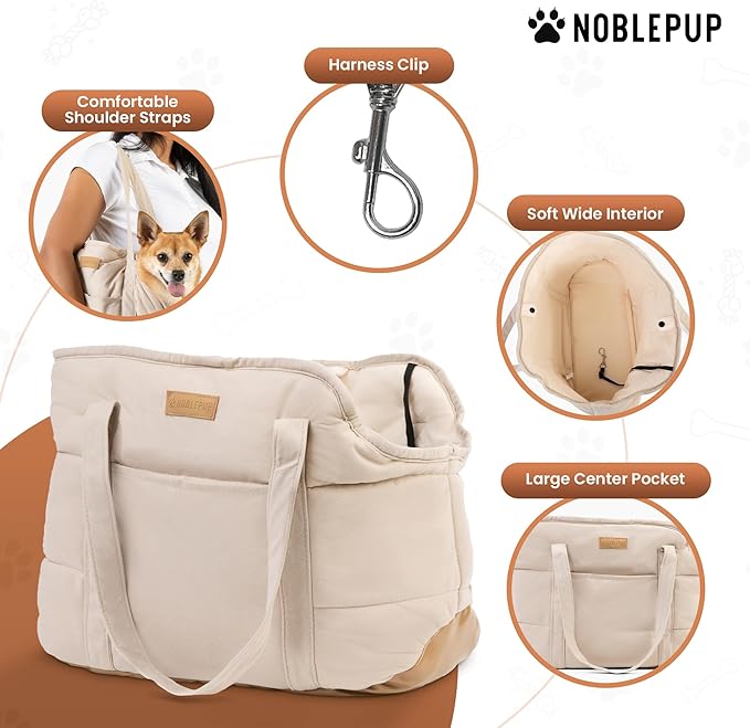 Plush Dog Purse Carrier for Small Dogs, Soft Tote Bag with Safety Harness Clip, Cozy Pet Carrier for Dogs Under 15 lbs, Comfortable Dog Shoulder Carrier for Travel, White 2.0