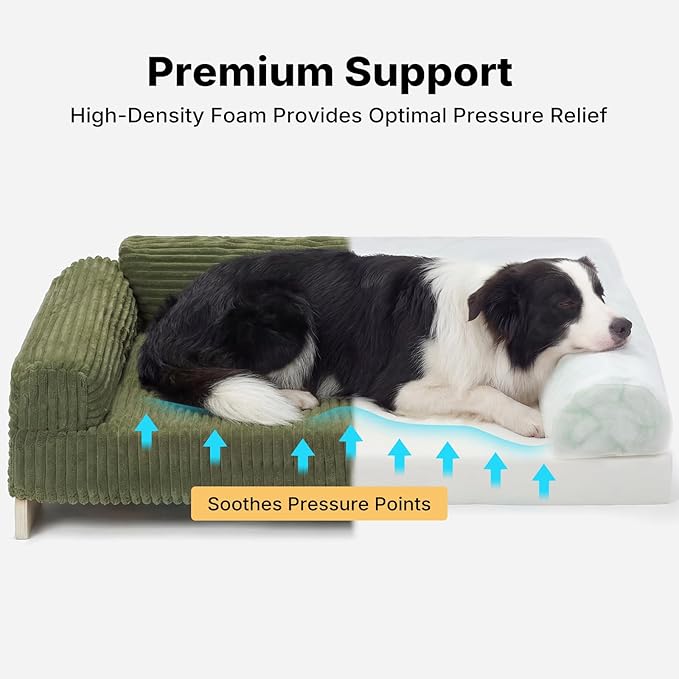 Veehoo Elevated Dog Bed Indoor, Wood Furniture Style Dog Couch Sofa with Removable Washable Cover, Cute & Durable Dogs Bed Furniture for Medium Size Dogs Up to 60 lbs