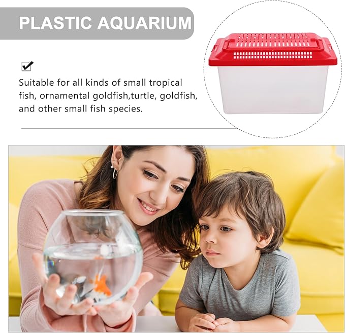 Toddmomy Portable Fish Tank 7.08X4.33X4.33 Inch Handheld Aquarium Transparent Turtle Box Compact Plastic Pet Hamster Carrier for Travel and Home Use