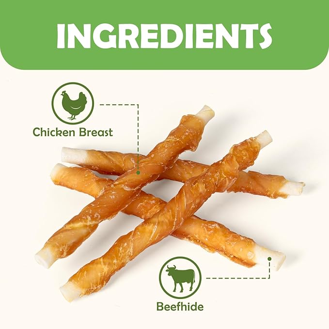 MON2SUN 5 Inch Chicken Wrapped Rawhide Sticks, 25 Count Long Lasting Chew Treats for Puppy & Small Dogs, High Protein, No Artificial Colors, 8.82 oz ×2
