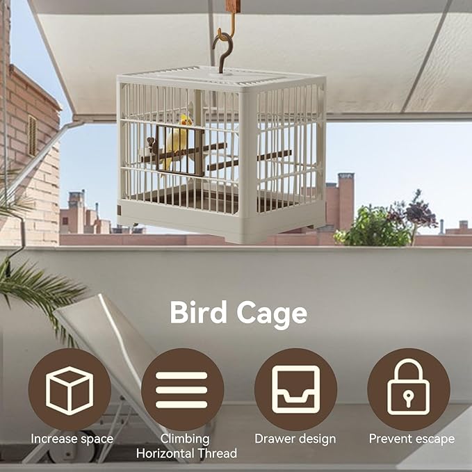Bird Cages for Parakeets - Travel Bird Cage, Portable Bird Carrier | Lightweight Travel Cage with Detachable Tray Hook Handle, Compact Travel Cage