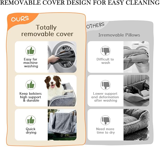 Comfort Expression Orthopedic Dog Bed for Large Dogs 38x25 Inch, Waterproof Egg Crate Foam Large Pet Bed with Removable Bolsters, Dog Couch with Washable Cover & Non-Slip Bottom, Light Brown