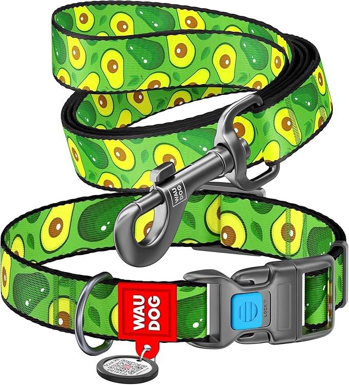 Nylon Dog Collar and Leash Set - Adjustable Dog Collar for Large Dogs, Small & Medium Dogs - Puppy Collars for Large Breed - Boy & Girl Collars with Durable Plastic Buckle and QR Tag