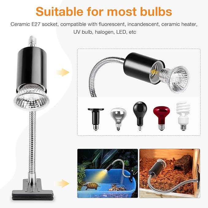 Reptile Heat Lamp, UVA UVB Reptile Light with 360° Rotatable Hose and Timed, Heating Lamp with 2 Bulbs Suitable for Bearded Dragon Reptiles Turtle Lizard Snake (Heat Lamp 25w/50w Bulb)