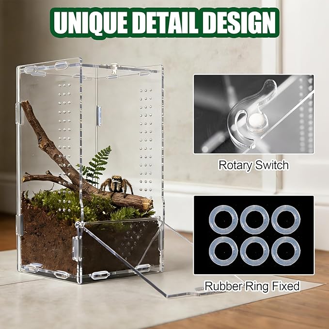 Transparent Jumping Spider Enclosure, Acrylic Reptile Terrarium Enclosure, Small Reptiles Habitat Tank Breeding Box for Tarantula Insect (Large)