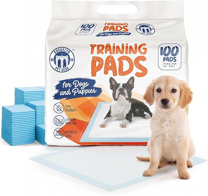BPG Ultra Absorbent Pet & Puppy Pads – 100 Count 22"x22" Pee Pads for Dogs, Disposable Leak Proof Dog Training Pads, Quick Drying Underpads, Puppy Essentials for House Training - Brooklyn Pet Gear