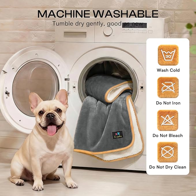 Luciphia Waterproof Blanket for Dog Washable Reversible Sherpa Fleece Throw Blanket for Bed Couch Soft Liquid Pee Proof Furniture Cover Protector for Small Medium Large Pet Cat Grey 57" x 40"