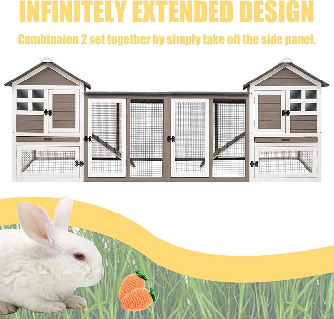 Ketive Rabbit Hutch Indoor Bunny Hutch Outdoor Wooden Rabbit Cages Indoor Rabbit Hutch with Pull Out Tray Large Rabbit Hutch Bunny Hutch Waterproof Asphalt Roof Guinea Pig Cages Pet House