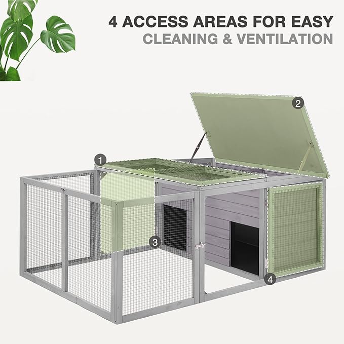 Chicken Coop Large Wooden Rabbit Hutch Indoor Outdoor with 2 Living House ANG PVC Layer for Chicken, Hutch, Ducks