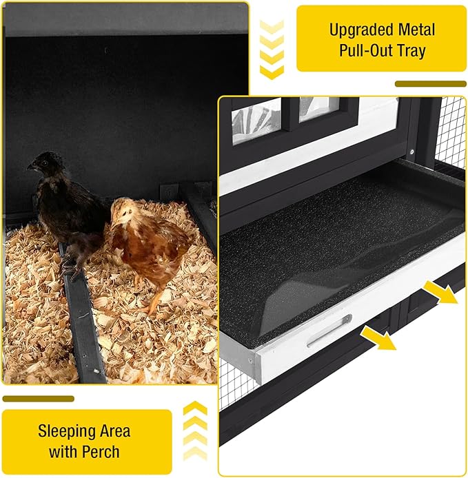Wooden Chicken Coop, Large Chicken Tractor with Wheels, Weatherproof Hen House with Nest Box and Removable Tray, Mobile Poultry Hutch for 2-4 Chickens, Rabbits & Ducks (White)