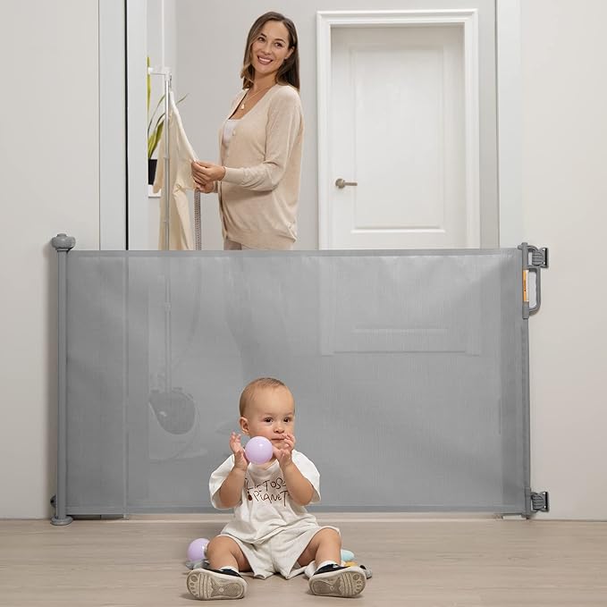 Momcozy Retractable Baby Gate, Mesh Baby Gate or Mesh Dog Gate, 33" Tall,Extends up to 71" Wide, Child Safety Gate for Doorways, Stairs, Hallways, Indoor/Outdoor