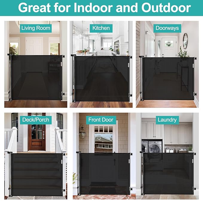 42 Inch Extra Tall Dog Gate Indoor 55” Wide Puppy Gates for The House Prevent Kids/Pets from Jumping Over Retractable Extra Tall Baby Gates for Doorways Retractable Outdoor Pet Gate for Stairs, Black