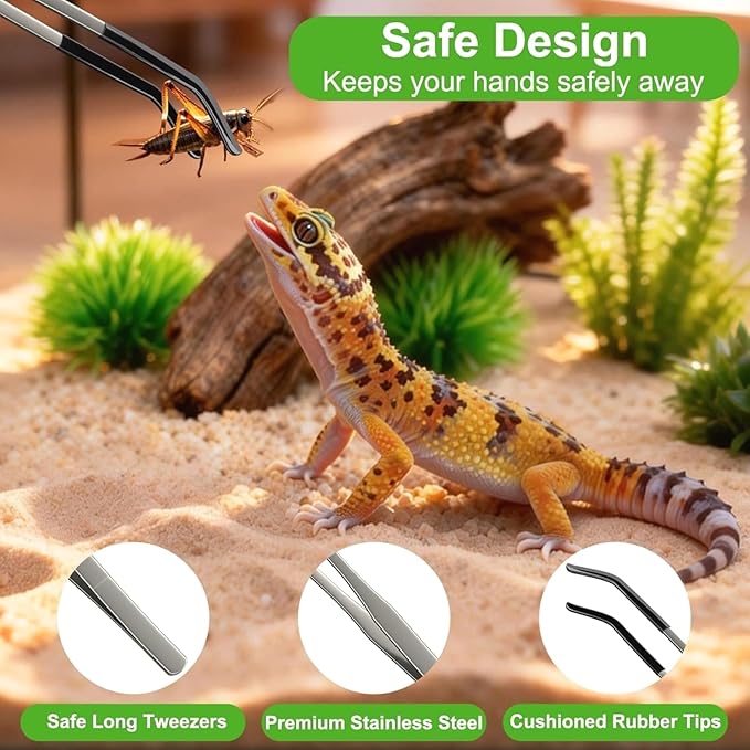 10.6-Inch Straight & Curved Tongs for Bearded Dragons, Lizards, and Aquarium Maintenance