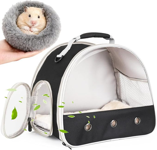 2-Pack Guinea Pig Carrier and Burrowing Bed, Portable Small Animal Cage with Clear Window, Plush and Fluffy Hideaway Pet Bed for Piggies, Hamster