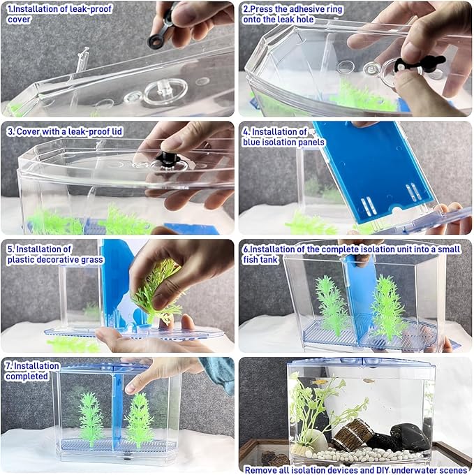 Mini Fish Tank with Divider, Small Beta Fish Tank Shrimp Tank Small Aquarium, 2/5 Gallon Double-Compartment Temporary Tank - Acrylic Aquarium Habitat for Crab Moss Seaweed Ball
