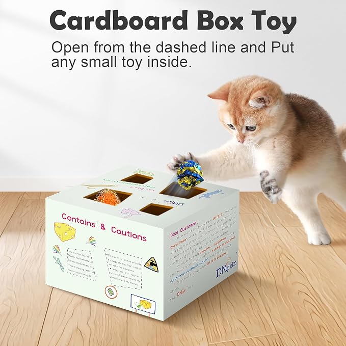 Migipaws Automatic MigiBox Plus Cat Toys 3 in1 Interactive Pounce Mystery Under PopSkin 12 Holes Cardboard Kitten Toys for Indoor Rechargable 8 Accessories(White) - Image 4