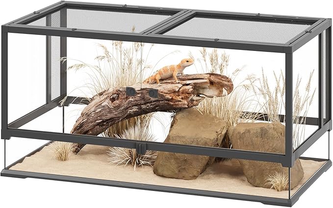 Erinnyees 50 Gallon Reptile Terrarium with Top Screen Ventilation, Snake Habitat with Heating Pad Space, Front Opening Reptile Vivarium with Sliding Cable Outlet for Snakes, Leopard Geckos, Turtles