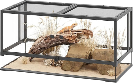 Erinnyees 50 Gallon Reptile Terrarium with Top Screen Ventilation, Snake Habitat with Heating Pad Space, Front Opening Reptile Vivarium with Sliding Cable Outlet for Snakes, Leopard Geckos, Turtles