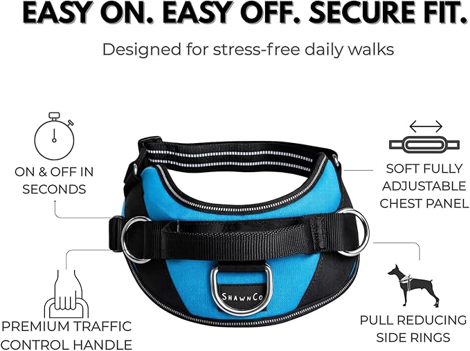 ShawnCo Essential Dog Harness, No-Pull Pet Vest with 3 Leash Clips, No Choke, Reflective, Adjustable and Padded, for Easy Walking and Training for Small, Medium and Large Dogs (Sunset Orange, S)