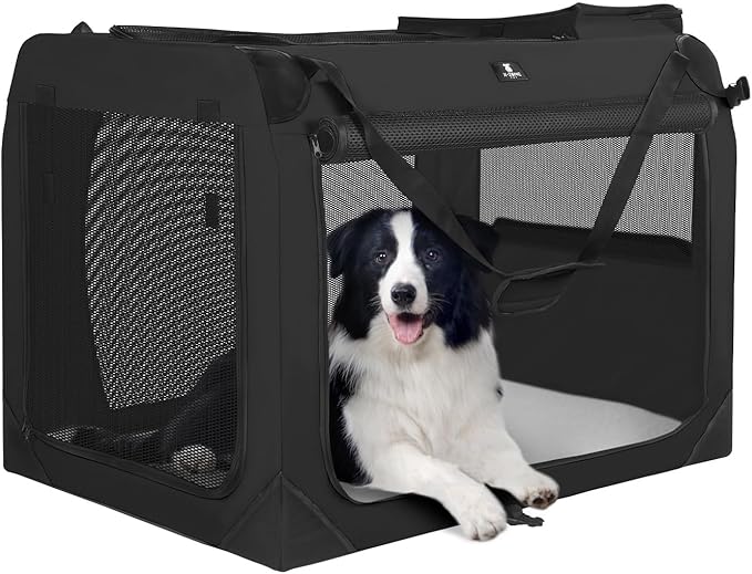 X-ZONE PET Dog Crate 3-Door Kennel, Collapsible Portable Soft Sided Pet Carriers for Indoor & Outdoor, Multiple (32-Inch, Carbon Black)